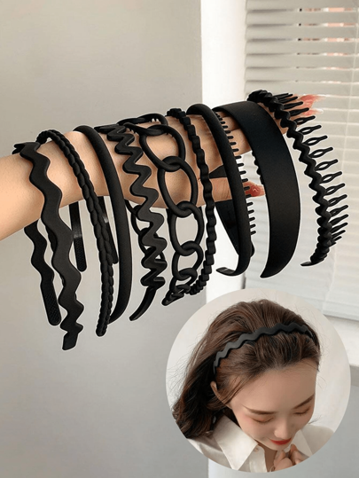 طقم تانكيني حريمي 9قطعات شريطعصابة أسود ماط غير انزلاقي، طراز بسيط للنساء، مناسب لملحقات الاستحمام وغسيل الوجه
