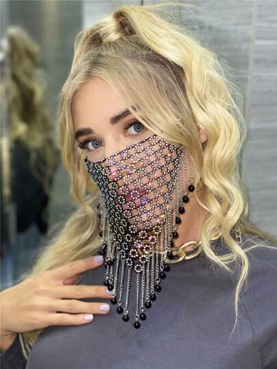 طقم تانكيني حريمي قناع الوجه لحفلات الموضة ، أكريليك ماس ، كرة بلورية ، إكسسوارات للوجه ، قناع وجه لحفلات متعددة المناسبات مناسب للهالوين/عيد الميلاد/
