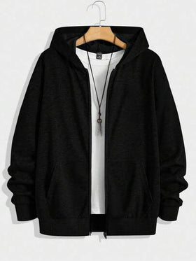 Manfinity Sport Corelite معطف هوودي كاجوال أنيق بأكمام طويلة ذو لون أحادي الطراز ال- "boyfriend" للرجال، جاكيت تدريبية مقاومة للنفس مع سحاب، ملائم للخريف