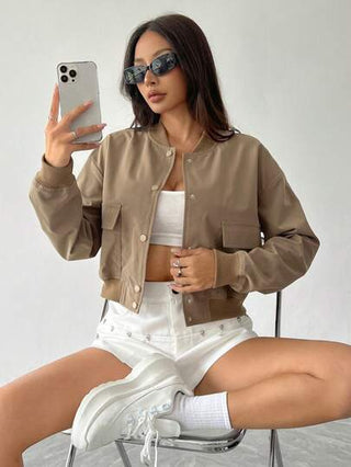 Flirla جاكيت بومبر فضفاضة بنصف صدرية عادية