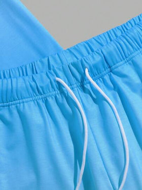 Manfinity RSRT مجموعة تيشيرت طاقم الرقبة وشورت مربوط بالسير مطبوعة بطبعة النبات الأومبير للرجال، ملابس عطلة عادية، ملابس مريحة