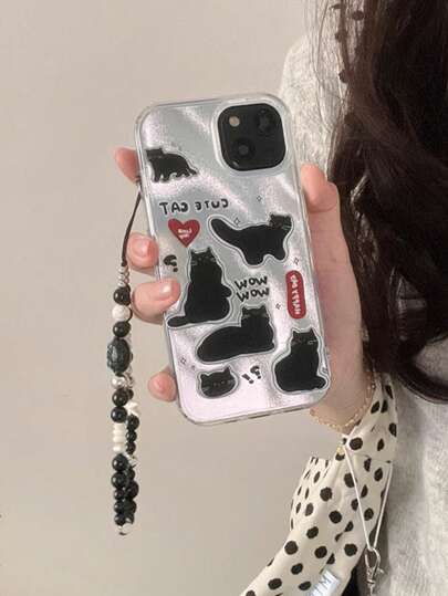 ROMWE Kawaii غطاء هاتف به تصميم قطة سوداء مضحك وفريد ، مقاوم للخدش والسقوط ، متوافق مع سلسلة iPhone 12/13/14