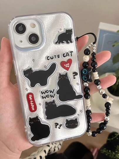 ROMWE Kawaii غطاء هاتف به تصميم قطة سوداء مضحك وفريد ، مقاوم للخدش والسقوط ، متوافق مع سلسلة iPhone 12/13/14