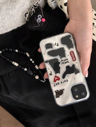 ROMWE Kawaii غطاء هاتف به تصميم قطة سوداء مضحك وفريد ، مقاوم للخدش والسقوط ، متوافق مع سلسلة iPhone 12/13/14