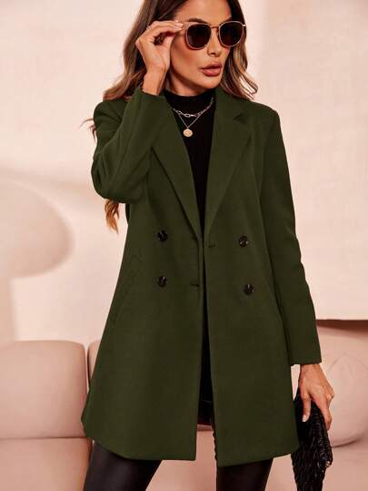 SHEIN Clasi معطف أنيق بياقة وأكمام طويلة وأزرار للنساء في فصلي الخريف والشتاء