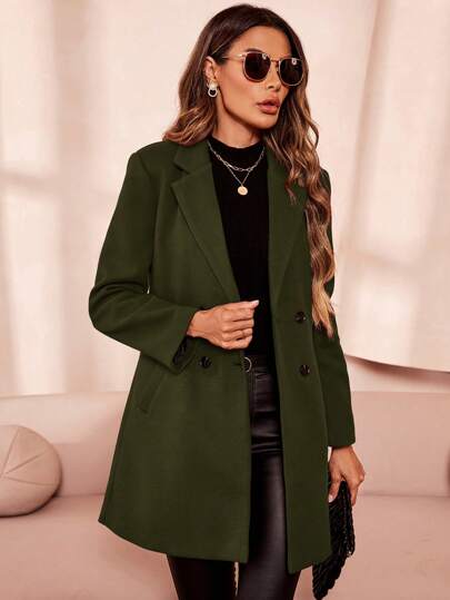 SHEIN Clasi معطف أنيق بياقة وأكمام طويلة وأزرار للنساء في فصلي الخريف والشتاء