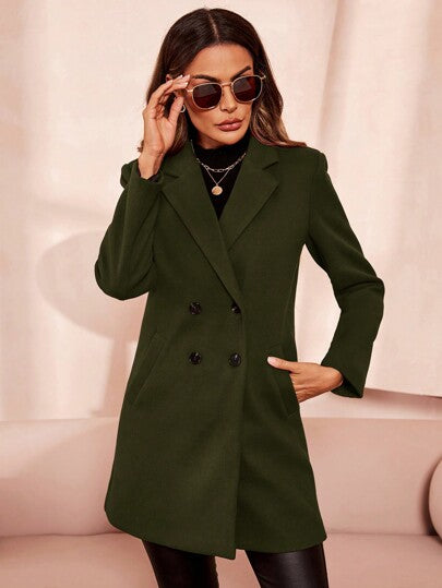SHEIN Clasi معطف أنيق بياقة وأكمام طويلة وأزرار للنساء في فصلي الخريف والشتاء