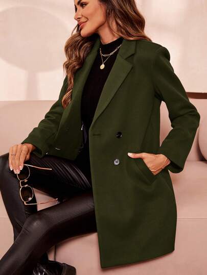SHEIN Clasi معطف أنيق بياقة وأكمام طويلة وأزرار للنساء في فصلي الخريف والشتاء