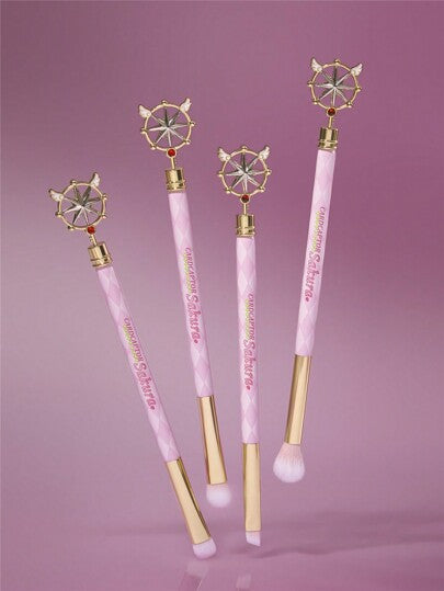 CARDCAPTOR SAKURA | SHEIN مجموعة فرش مكياج العيون 4 قطع مع عصا مفتاح وزخرفة حجر راين