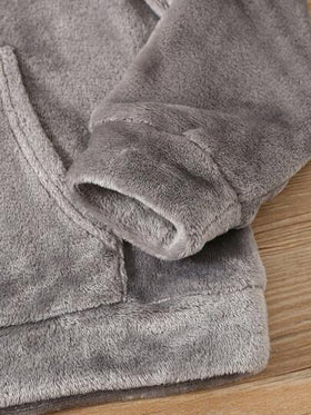 SHEIN 2قطعة مجموعة ملابس نوم كاجوال بغطاء للأولاد المراهقين بكم طويل من الفلانيل للخريف/الشتاء