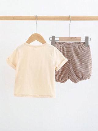Cozy Pixies طقم تي شيرت بأكمام قصيرة بتصميم حيوان كرتوني للأطفال الصبيان وشورت كاجوال 2 قطعة