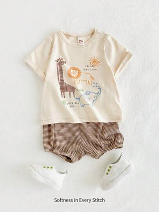 Cozy Pixies طقم تي شيرت بأكمام قصيرة بتصميم حيوان كرتوني للأطفال الصبيان وشورت كاجوال 2 قطعة