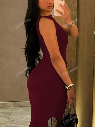 فستان نسائي ضيق الجسم بدون أكمام صيفي لون أحادي جذاب