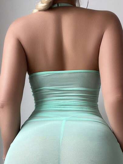 SHEIN 2قطعة/مجموعة ثوب نوم ليلي شفاف وجذاب للنساء الراشدات