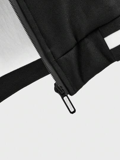 Manfinity Homme بلوزة رجالية كاجوال بياقة قاعدة البيسبول مع تريم متباين، الربيع والخريف