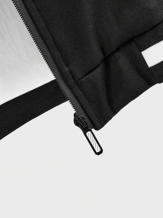 Manfinity Homme بلوزة رجالية كاجوال بياقة قاعدة البيسبول مع تريم متباين، الربيع والخريف