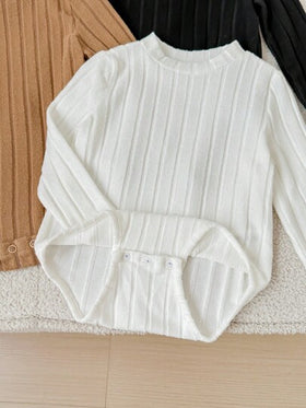 SHEIN LMoss Kids 3 قطع/مجموعة بدلة داخلية طويلة الأكمام للأطفال حديثي الولادة بنين/بنات بألوان أسود/أبيض/خاكي، نسيج مضلع ناعم ومريح للاستخدام اليومي والخروج والتنسيق مع الملابس