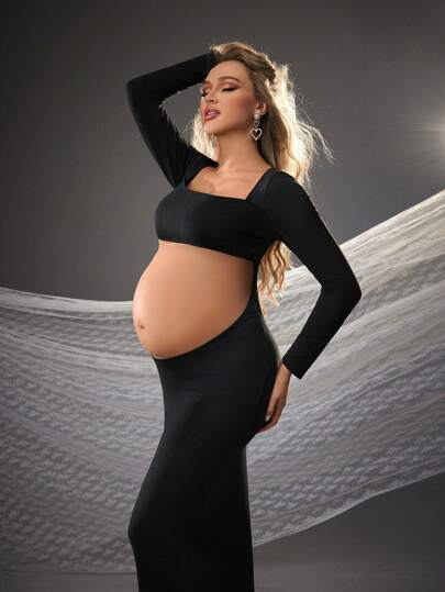 Cheriluna Maternity فستان حمل طويل الأكمام، للتصوير الفوتوغرافي أثناء الحمل
