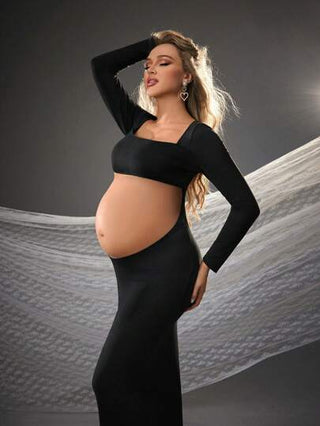 Cheriluna Maternity فستان حمل طويل الأكمام، للتصوير الفوتوغرافي أثناء الحمل