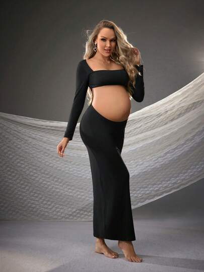Cheriluna Maternity فستان حمل طويل الأكمام، للتصوير الفوتوغرافي أثناء الحمل