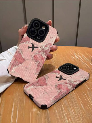 قطعة واحدة غطاء هاتف ناعم مقاوم للسقوط بتصميم أنيق مزين بطائرة وخطوط شراع وخرائط زهرية وشرائط رأسية كلاسيكية متوافق مع أجهزة أبل