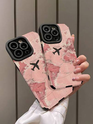 قطعة واحدة غطاء هاتف ناعم مقاوم للسقوط بتصميم أنيق مزين بطائرة وخطوط شراع وخرائط زهرية وشرائط رأسية كلاسيكية متوافق مع أجهزة أبل