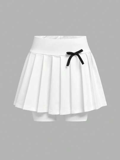 girls-sets طقم تنورة رياضية ذات طيات وبلوزة رياضية بأكمام طويلة للفتيات في سن المراهقة