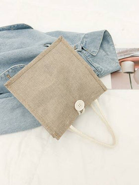 مجموعة حقيبة يد DIY صغيرة، حقيبة كتف كتان، حقيبة مزينة بأزرار، حقيبة كتف سعة كبيرة بتصميم بسيط، حقيبة تخزين محمولة عادية، حقيبة تسوق متعددة الوظائف، تصميم جديد، سعة كبيرة، مناسبة للتسوق، حقيبة كتف