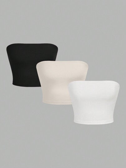 EZwear 3 قطع من ملابس علوية أنبوبي كاجوال مشدود ضيق للنساء الجذاب، صيف