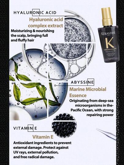 Kérastase زيت شعر CHRONOLOGISTE HUILE DE من ماركة KERASTASE بحجم 100 مل، عطري للأطراف والنهايات. زيت شعر مغذي مع عطر، يوفر ال-لمعان، مع حمض الهيالورونيك وفيتامين E، مناسب للفروة الجافة وأنواع الشعر الجاف والتالف