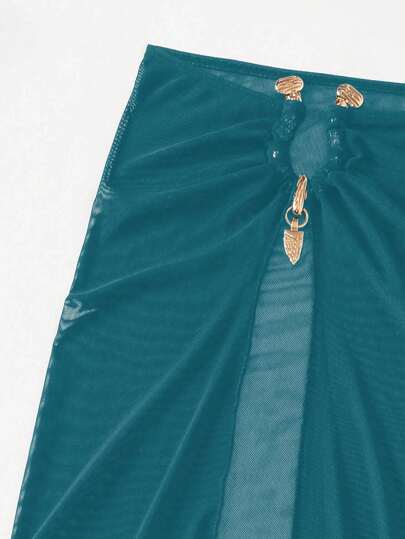 Swim SXY طقم بيكيني ذو فتحة على جانبي البطن 3 قطع/طقم، ملابس علوية بيكيني بياقة حول الرقبة ، وقطعة سفلية لشاطئ العطلات الصيفية