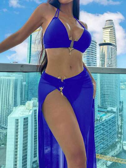 Swim SXY مجموعة ملابس السباحة للنساء 3 قطع - ملابس علوية بيكيني ، أسفل بيكيني ، وتنورة تغطية للعطلات الصيفية