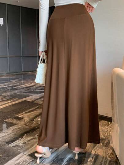 DAZY تنورة رمادية نسائية طويلة مسترخية الذيل، ملابس رمضان
