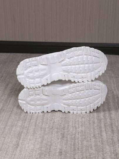 أحذية رياضية كاجوال للرجال، تصميم ربط بالخيوط متكتل اللون، سميك القاعدة، مانع للانزلاق، أصابع القدم مستديرة، للطلاب الذكور