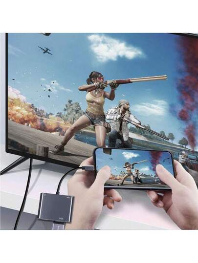 محول من منفذ USB C إلى HDMI متوافق مع VGA ومنفذ USB 3.0 متوافق مع Switch OLED وهاتف محمول وكمبيوتر محمول وسطح المكتب متوافق مع MacBook