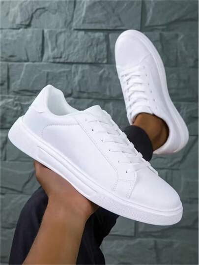حذاء رياضي عارض مريح unisex برباط 36-45، حذاء أبيض عالي الموضة، حذاء رياضي ناعم متعدد الاستعمال للطلاب، مقاوم للانزلاق والتآكل