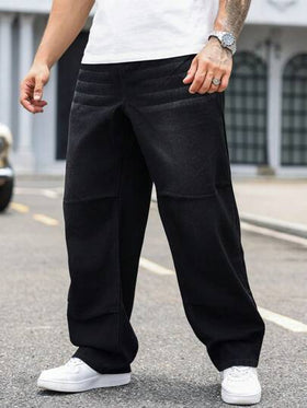 Manfinity Homme جينز مريح مسترسل للرجال زائدي الحجم، أنيق للشارع، جينز واسع سادة بغسلة داكنة أو بنفي فاتح، جينز كارجو، هدايا للزوج أو الصديق