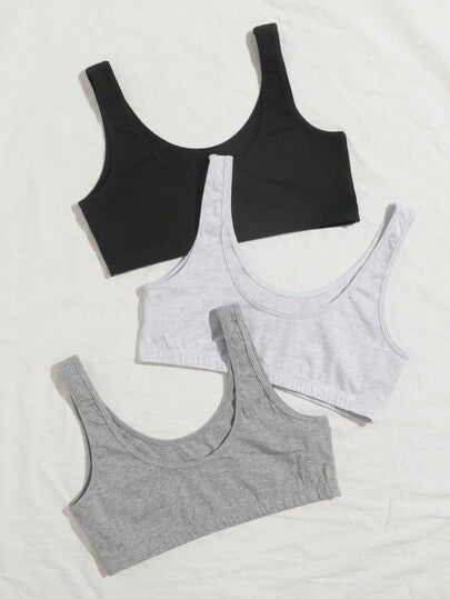 Shein Underwear&Sleepwear Basics 3 قطع سوتيان لاسلكي رياضي نسائي بألوان بسيطة