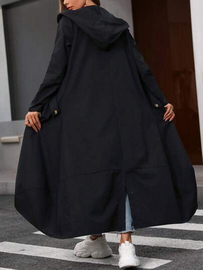 SHEIN LUNE معطف طويل للنساء ذو صف واحد من الأزرار للارتداء اليومي ، جيوب جانبية ، بناطيل ربيعية/خريفية مناسبة للياقة العادية للنساء ،للأنشطة الخارجية