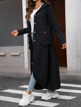 SHEIN LUNE معطف طويل للنساء ذو صف واحد من الأزرار للارتداء اليومي ، جيوب جانبية ، بناطيل ربيعية/خريفية مناسبة للياقة العادية للنساء ،للأنشطة الخارجية