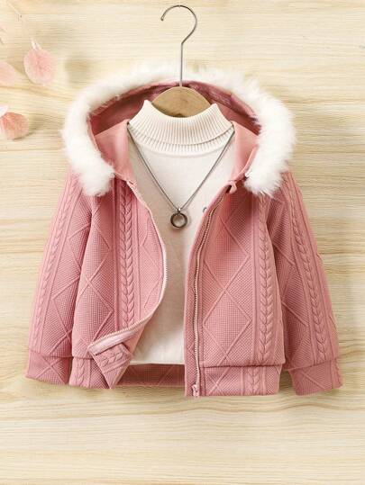 SHEIN Vintaside Kids جاكيت صوفية مزودة بكولون لمموع نعومة للفتيات الصغيرات طويلة الأكمام