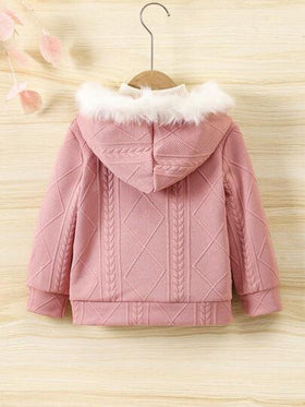 SHEIN Vintaside Kids جاكيت صوفية مزودة بكولون لمموع نعومة للفتيات الصغيرات طويلة الأكمام