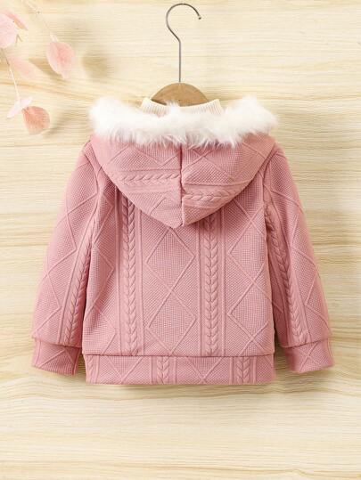 SHEIN Vintaside Kids جاكيت صوفية مزودة بكولون لمموع نعومة للفتيات الصغيرات طويلة الأكمام