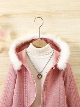 SHEIN Vintaside Kids جاكيت صوفية مزودة بكولون لمموع نعومة للفتيات الصغيرات طويلة الأكمام