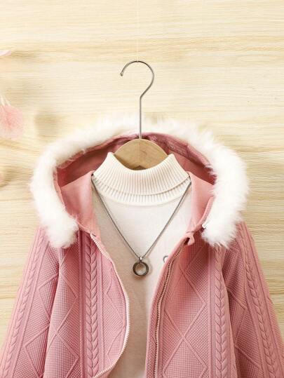 SHEIN Vintaside Kids جاكيت صوفية مزودة بكولون لمموع نعومة للفتيات الصغيرات طويلة الأكمام
