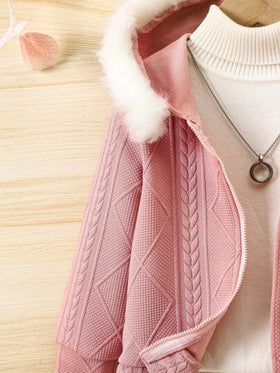SHEIN Vintaside Kids جاكيت صوفية مزودة بكولون لمموع نعومة للفتيات الصغيرات طويلة الأكمام
