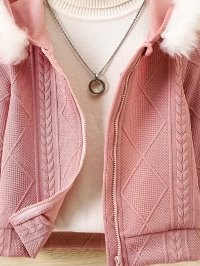 SHEIN Vintaside Kids جاكيت صوفية مزودة بكولون لمموع نعومة للفتيات الصغيرات طويلة الأكمام