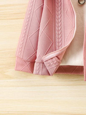 SHEIN Vintaside Kids جاكيت صوفية مزودة بكولون لمموع نعومة للفتيات الصغيرات طويلة الأكمام