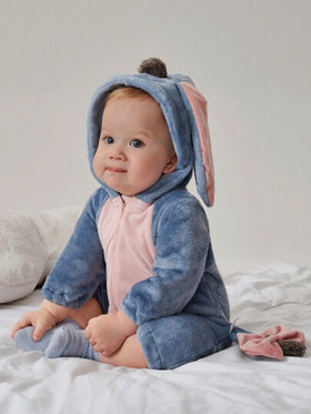 SHEIN Playful Pals رومبير رومبر مبطنة برسوم كرتونية بقلنسوة للبنات الصغيرات ، تصميم جميل للحمار الصغير ، طقم بقطعة واحدة بأكمام طويلة