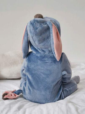 SHEIN Playful Pals رومبير رومبر مبطنة برسوم كرتونية بقلنسوة للبنات الصغيرات ، تصميم جميل للحمار الصغير ، طقم بقطعة واحدة بأكمام طويلة